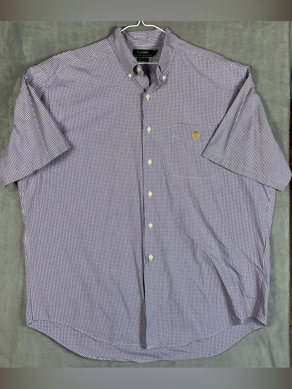 Lauren Ralph Lauren XL Purple Gingham Crest Short Sleeve Button Down Shirt Y2K